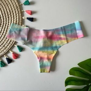 Victoria's Secret PINK No Show Thong Panty Pink Bubble Sunset Small NEW